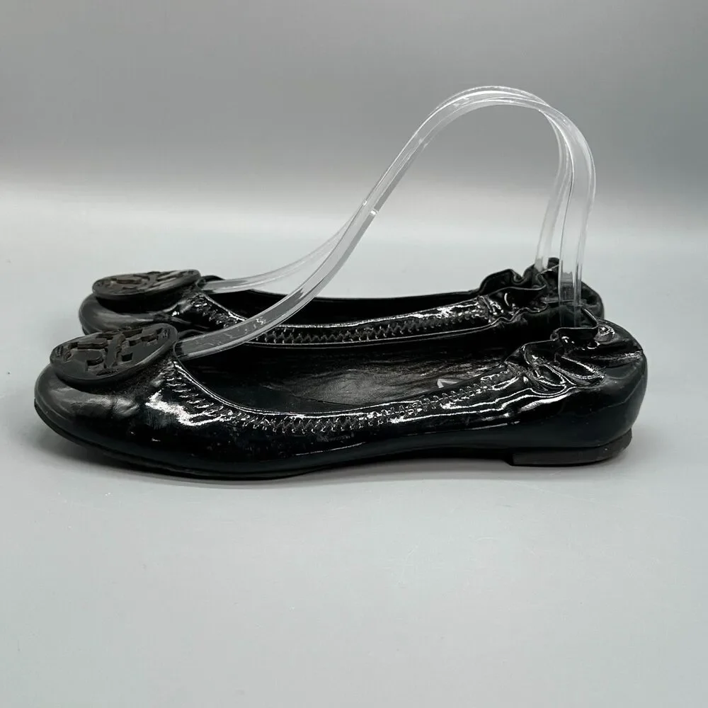 Tory Burch Reva Women's 6.5 Black Patent Leather Ballet Flats Slip-On Closed Toe
